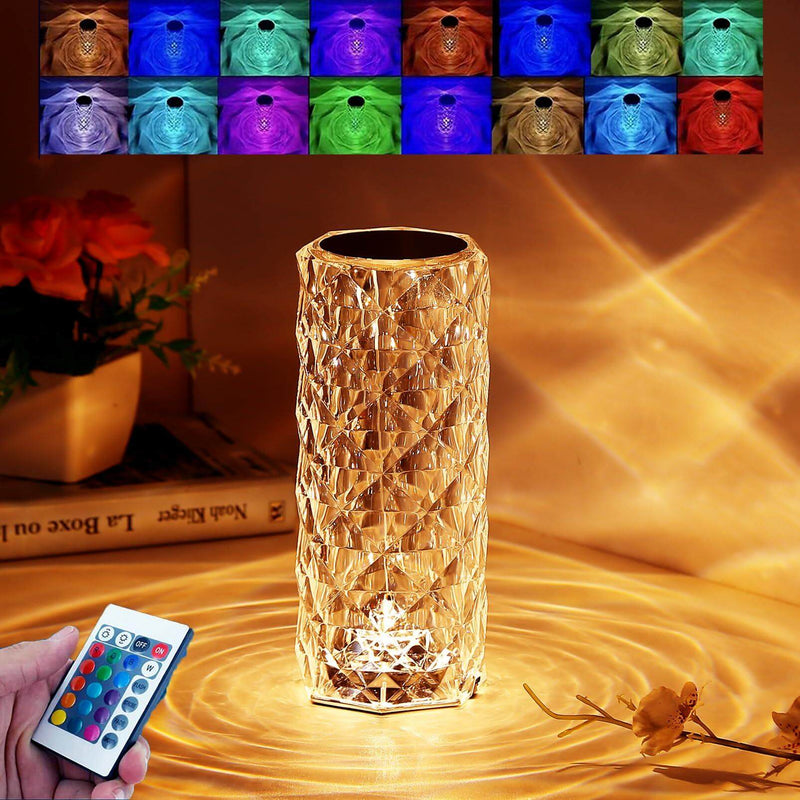 Crystal Rose Lamp – 16 Colour Changing LED Night Light with Remote & Touch Control